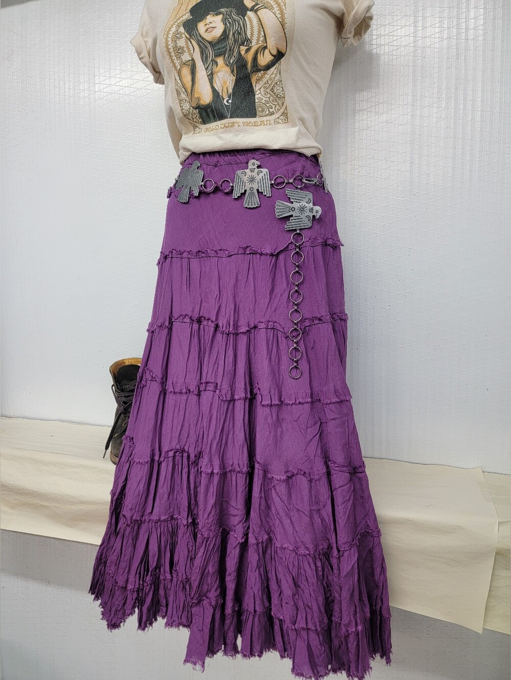 Bohemian Cottage Gypsy Tiered Crinkle Maxi Skirt - Picture 3 of 7